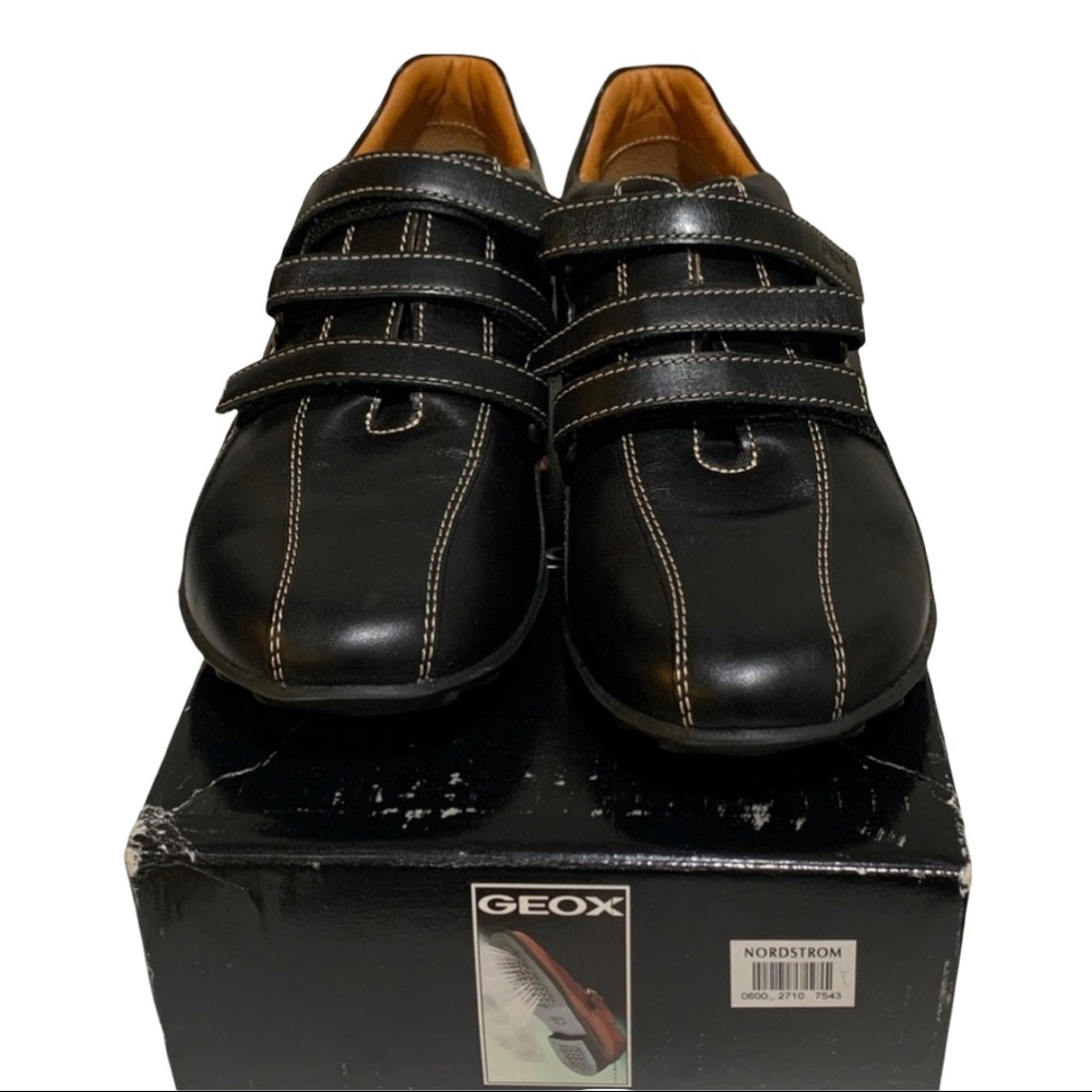 Geox Black Flats with White Stitching